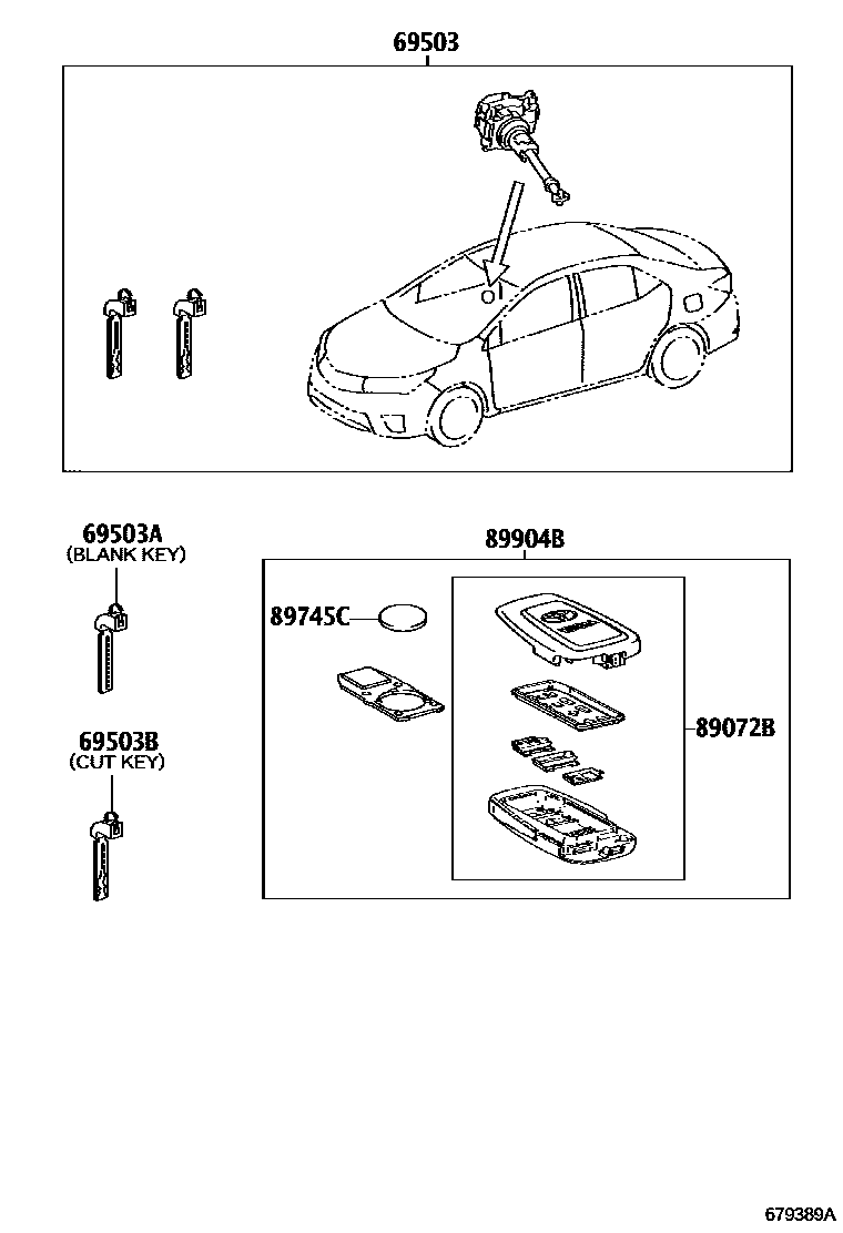 Toyota COROLLA 锁芯组件 EPC diagram — 679389A