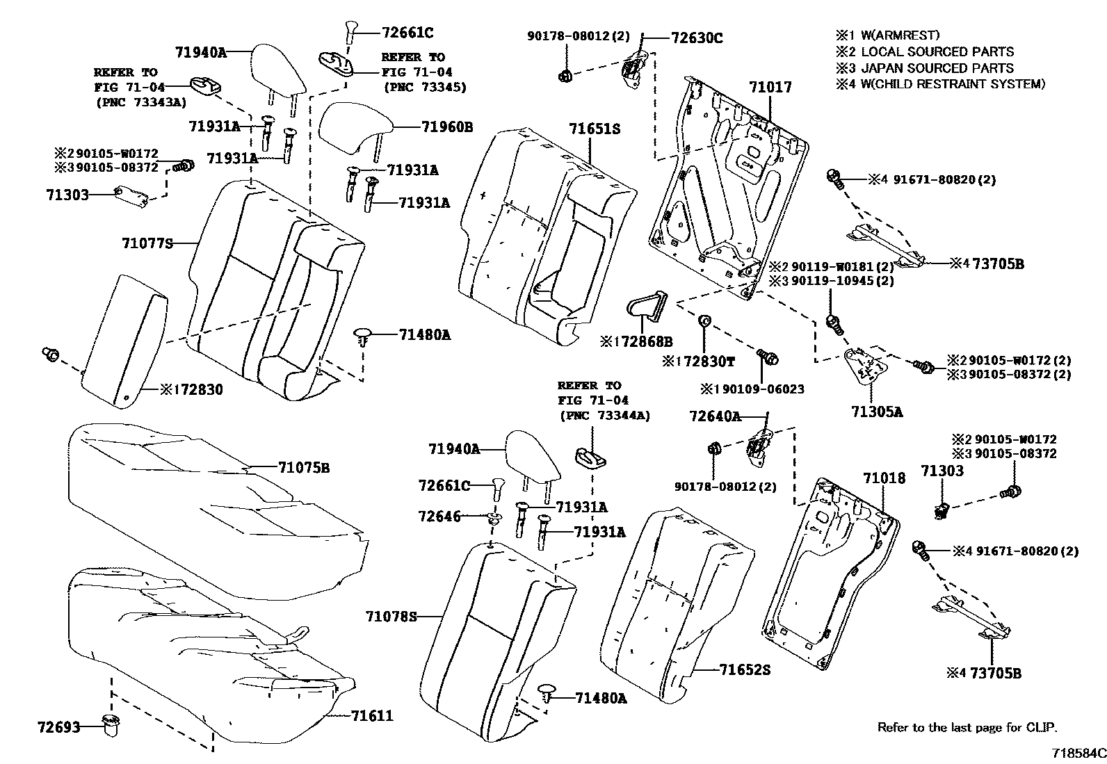 Toyota COROLLA 后排座椅和座椅滑轨 EPC diagram — 718584C