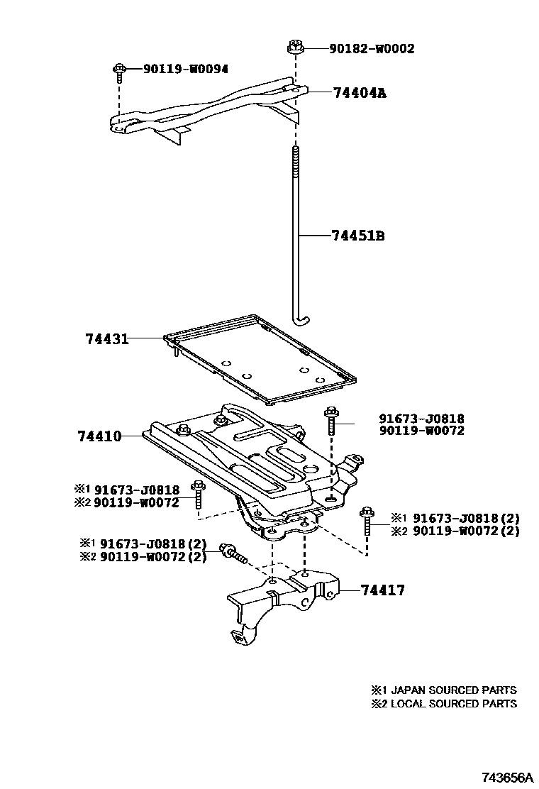 Toyota COROLLA battery holder EPC diagram — 743656A