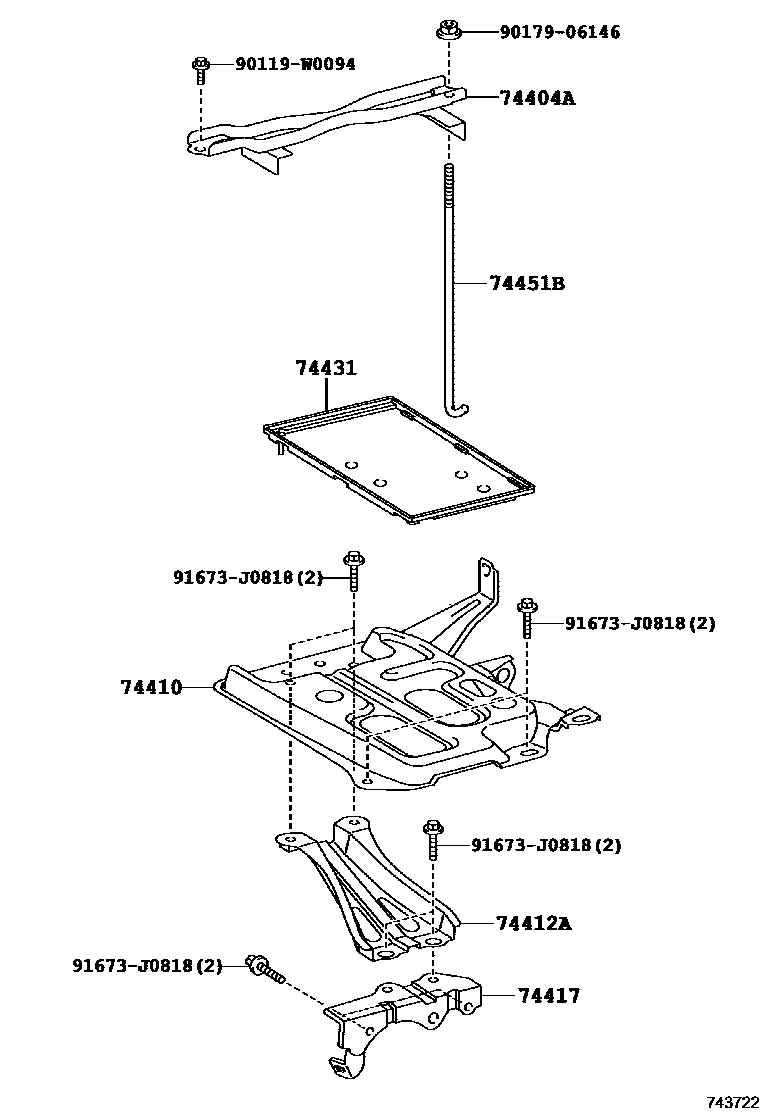 Toyota COROLLA battery holder EPC diagram — 743722