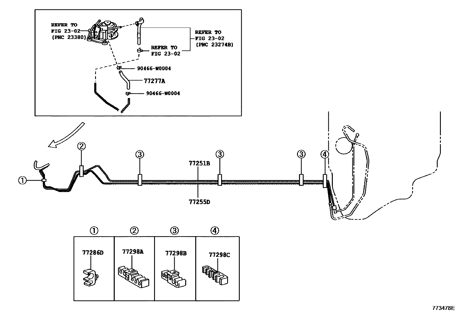 Toyota COROLLA 燃油箱和燃油管 EPC diagram — 773478E