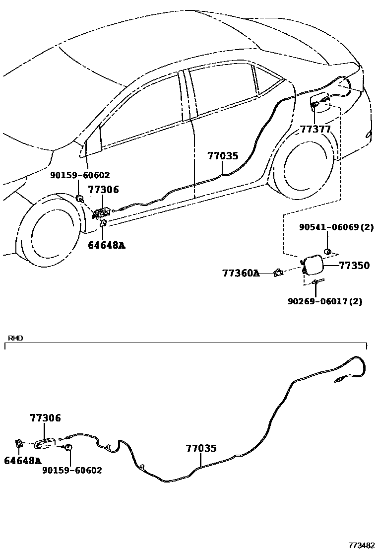 Toyota COROLLA 燃油箱和燃油管 EPC diagram — 773482A