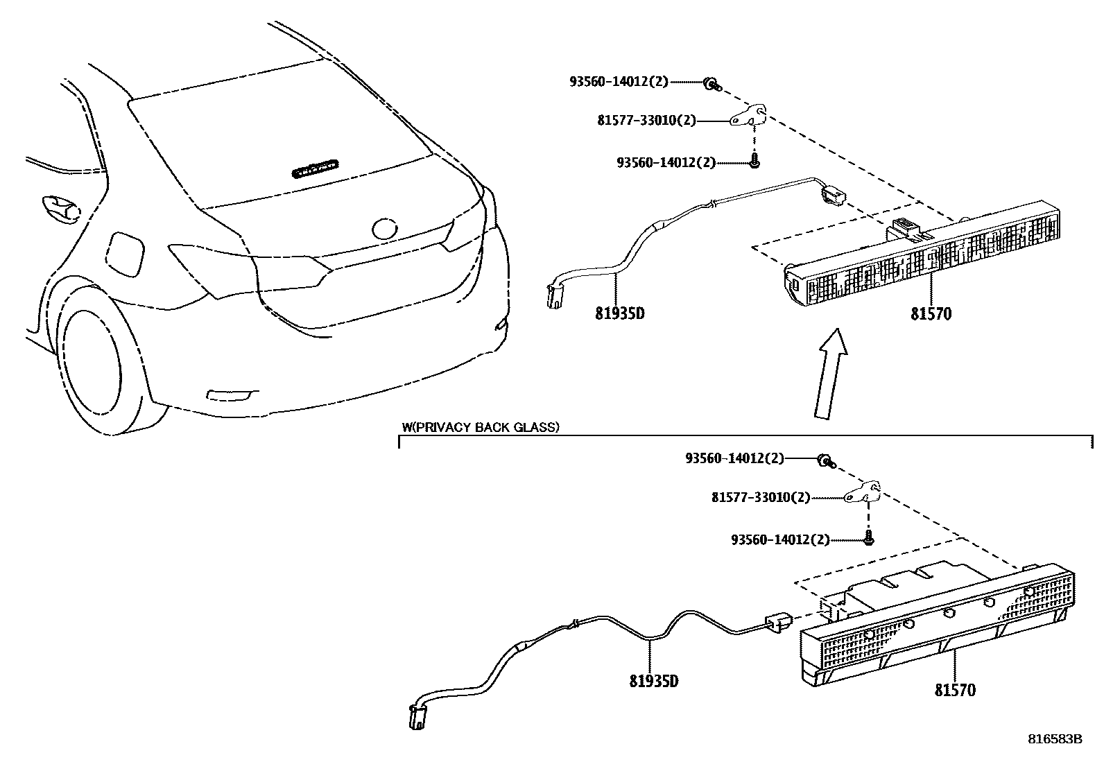Toyota COROLLA 高位刹车灯 EPC diagram — 816583B