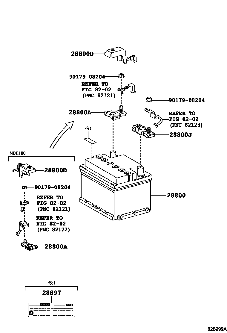 Toyota COROLLA 蓄电池和蓄电池电缆 EPC diagram — 828999A