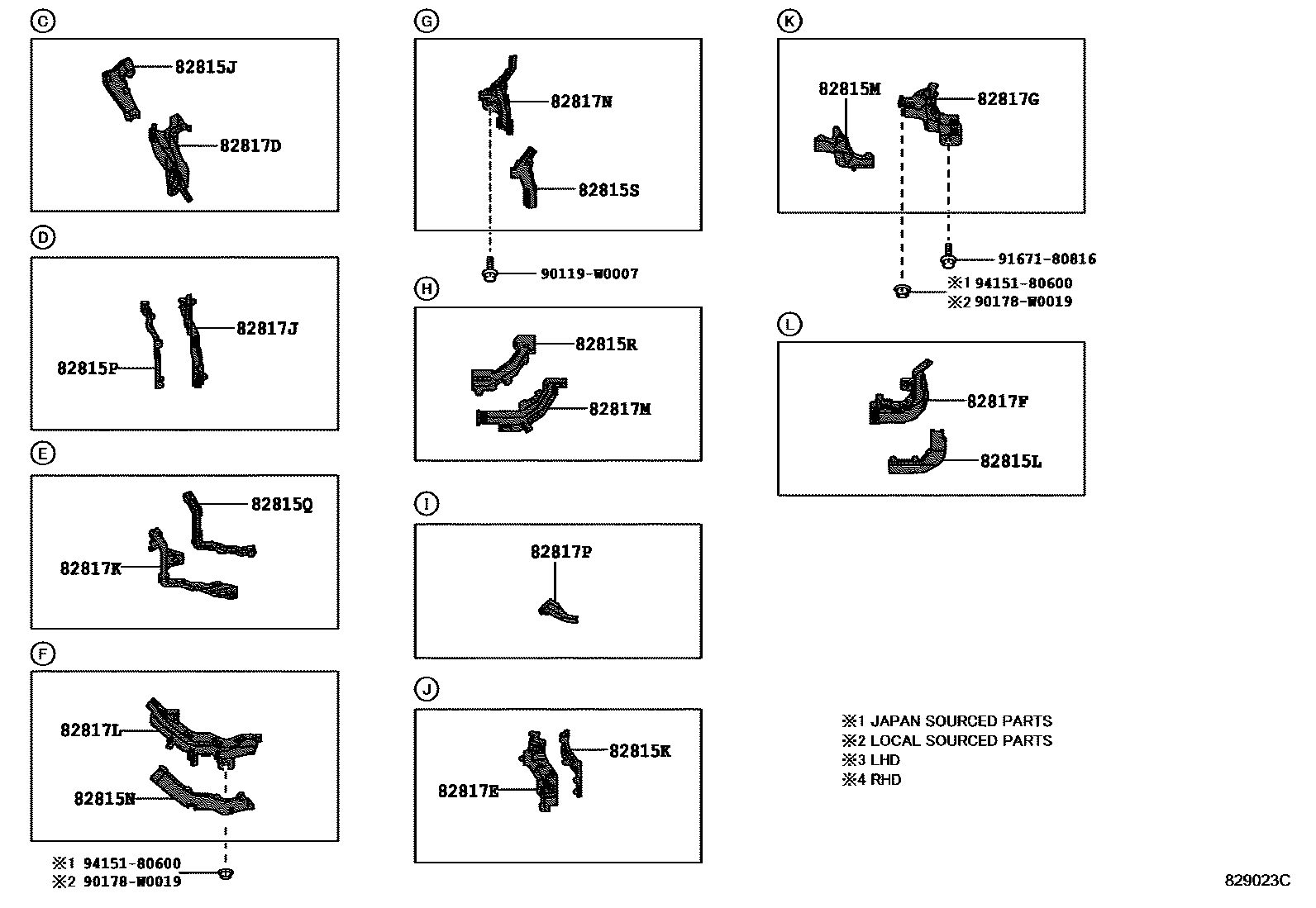 Toyota COROLLA 线束和卡夹 EPC diagram — 829023C