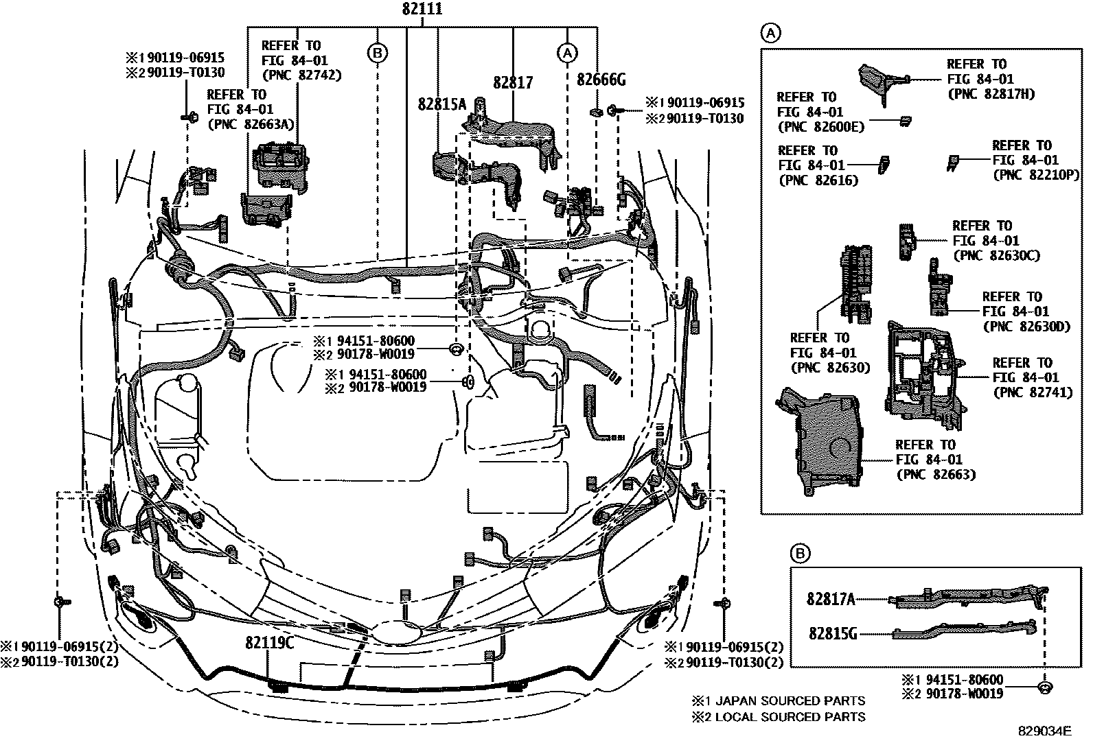 Toyota COROLLA 线束和卡夹 EPC diagram — 829034E
