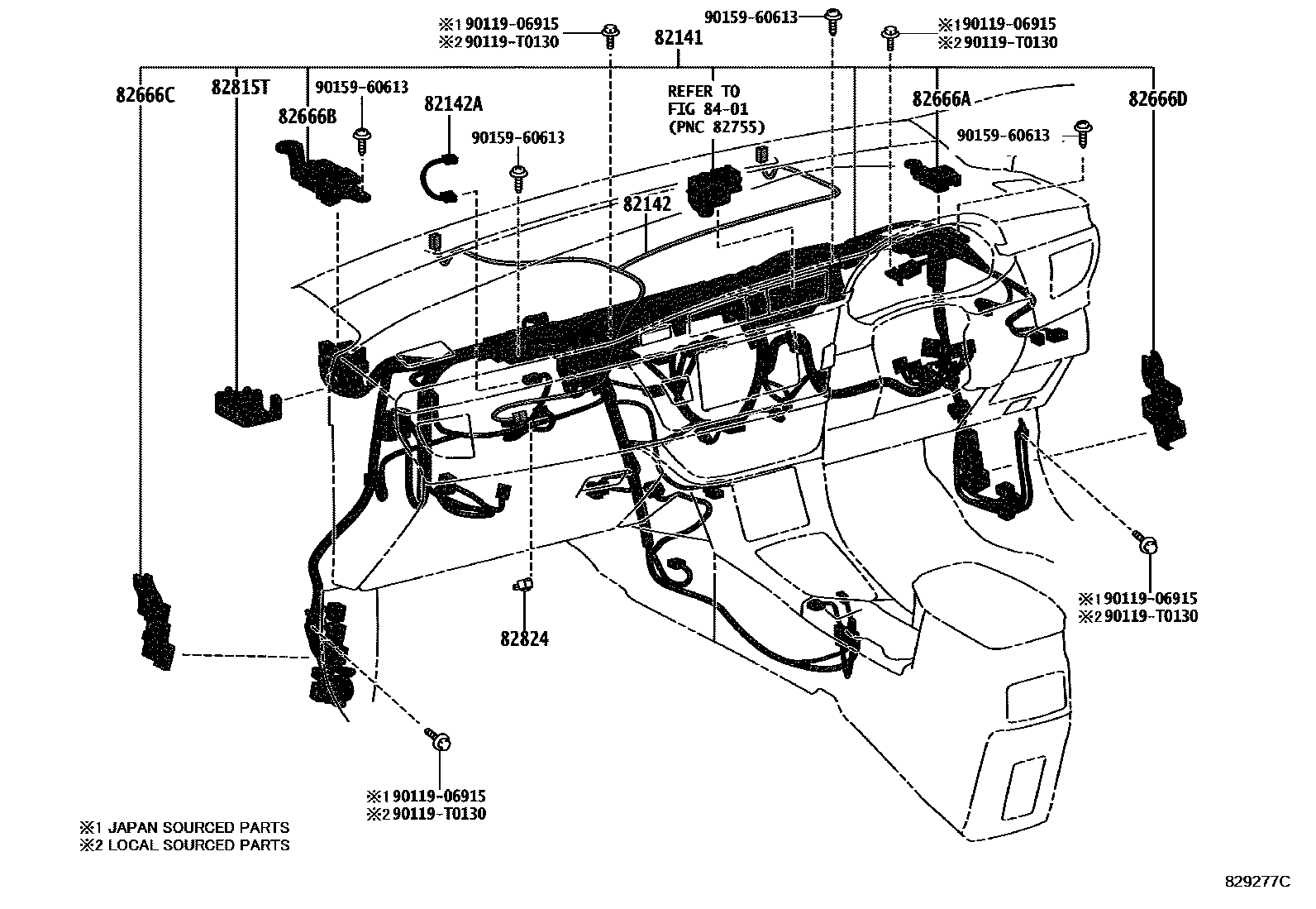 Toyota COROLLA 线束和卡夹 EPC diagram — 829277C
