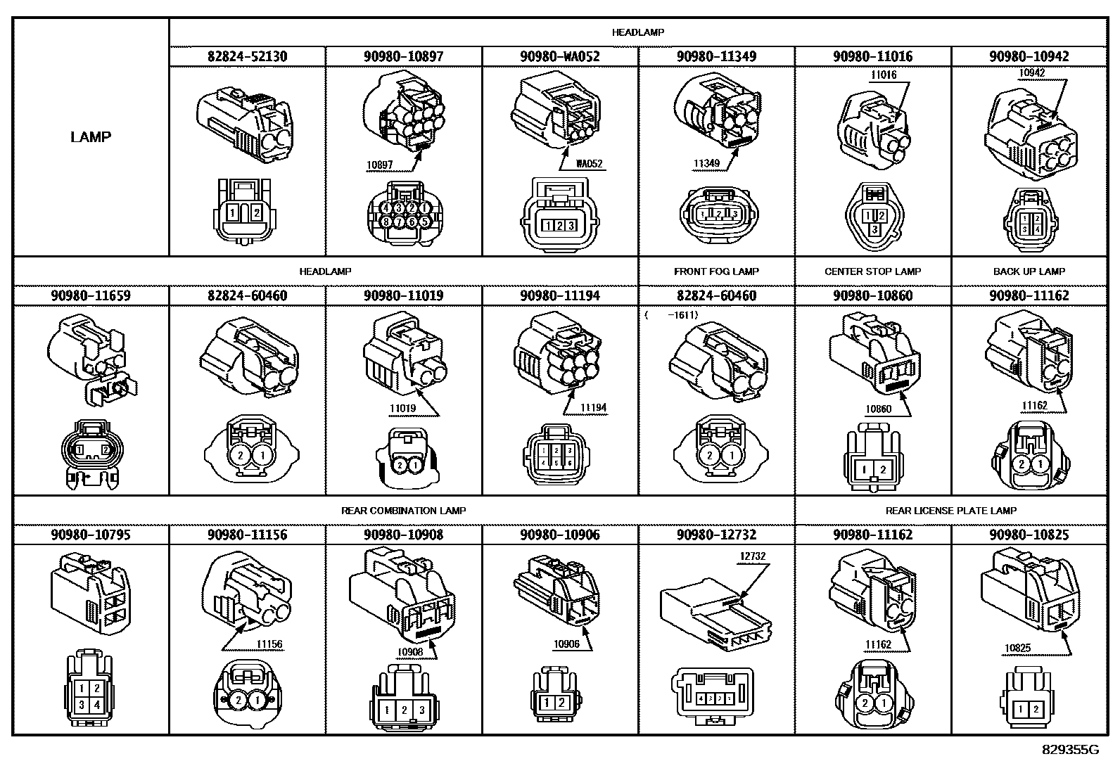 Toyota COROLLA 线束和卡夹 EPC diagram — 829355G