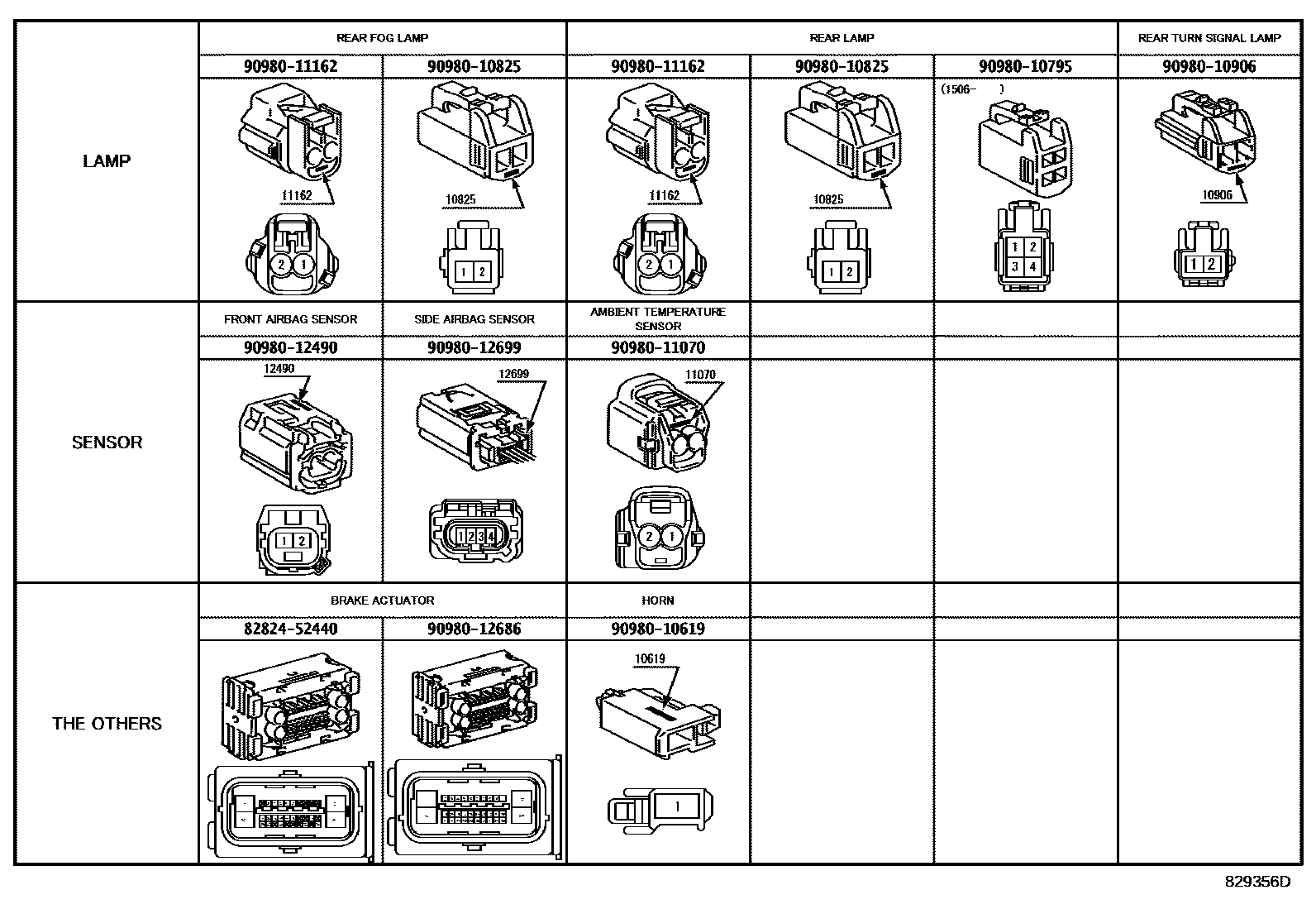 Toyota COROLLA 线束和卡夹 EPC diagram — 829356D