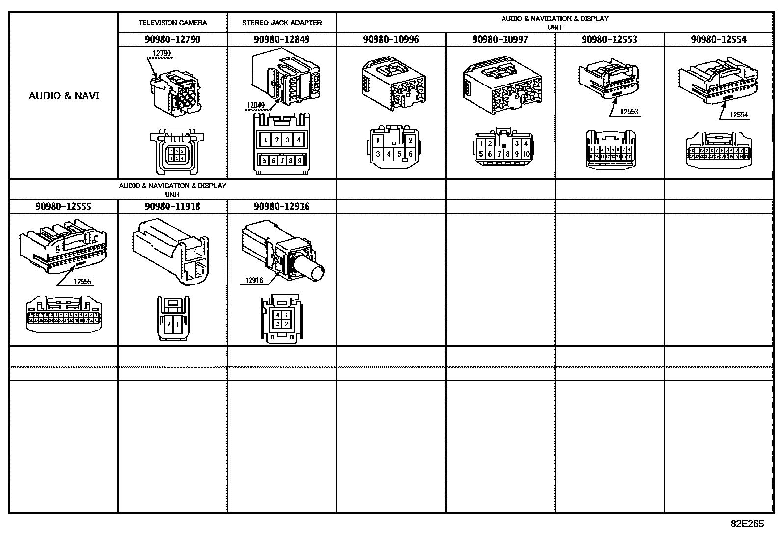 Toyota COROLLA 线束和卡夹 EPC diagram — 82E265