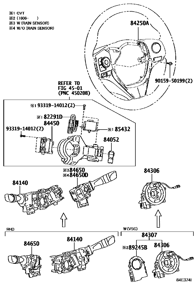 Toyota COROLLA 开关和继电器和ECU EPC diagram — 84E374I