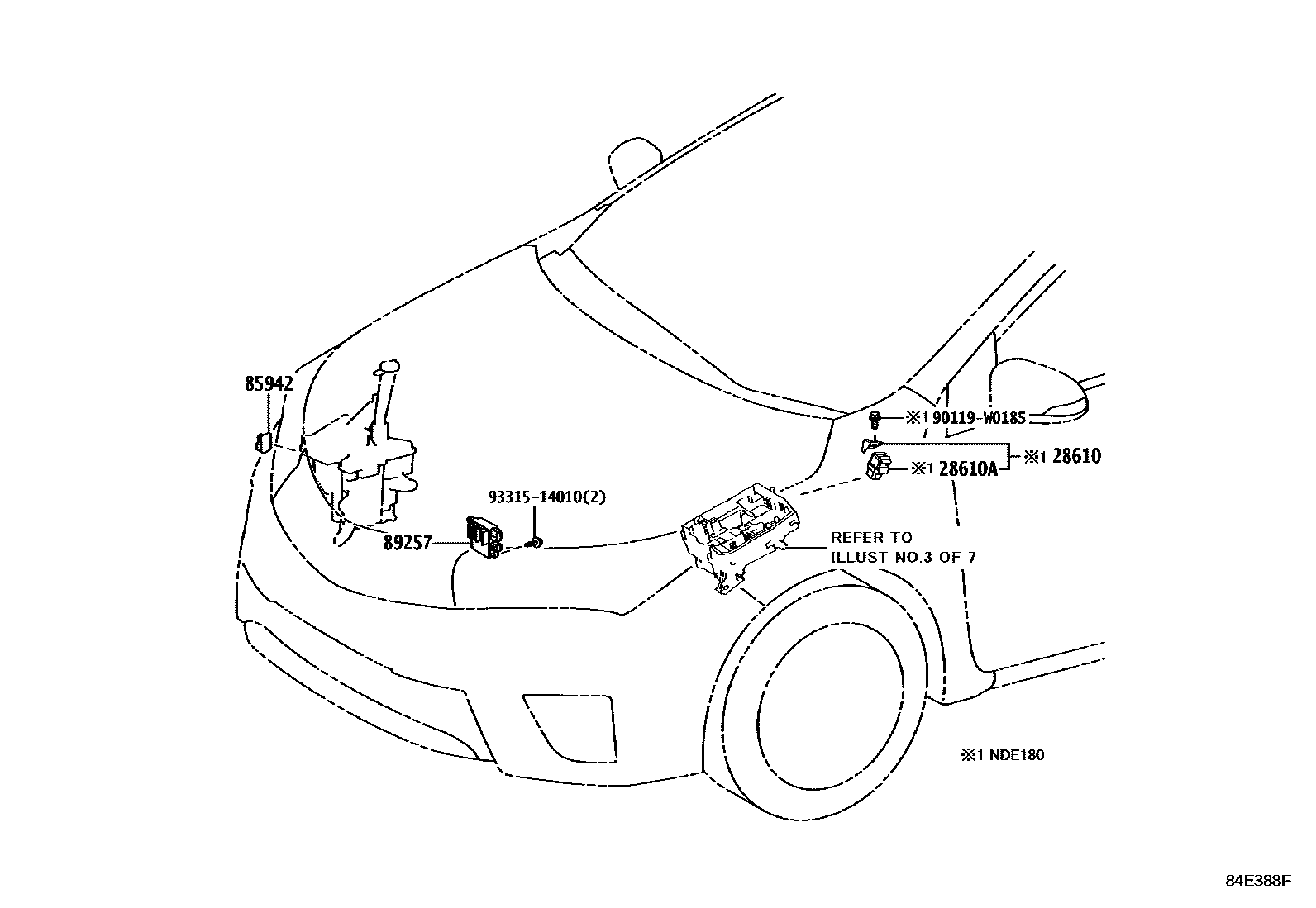 Toyota COROLLA 开关和继电器和ECU EPC diagram — 84E388F
