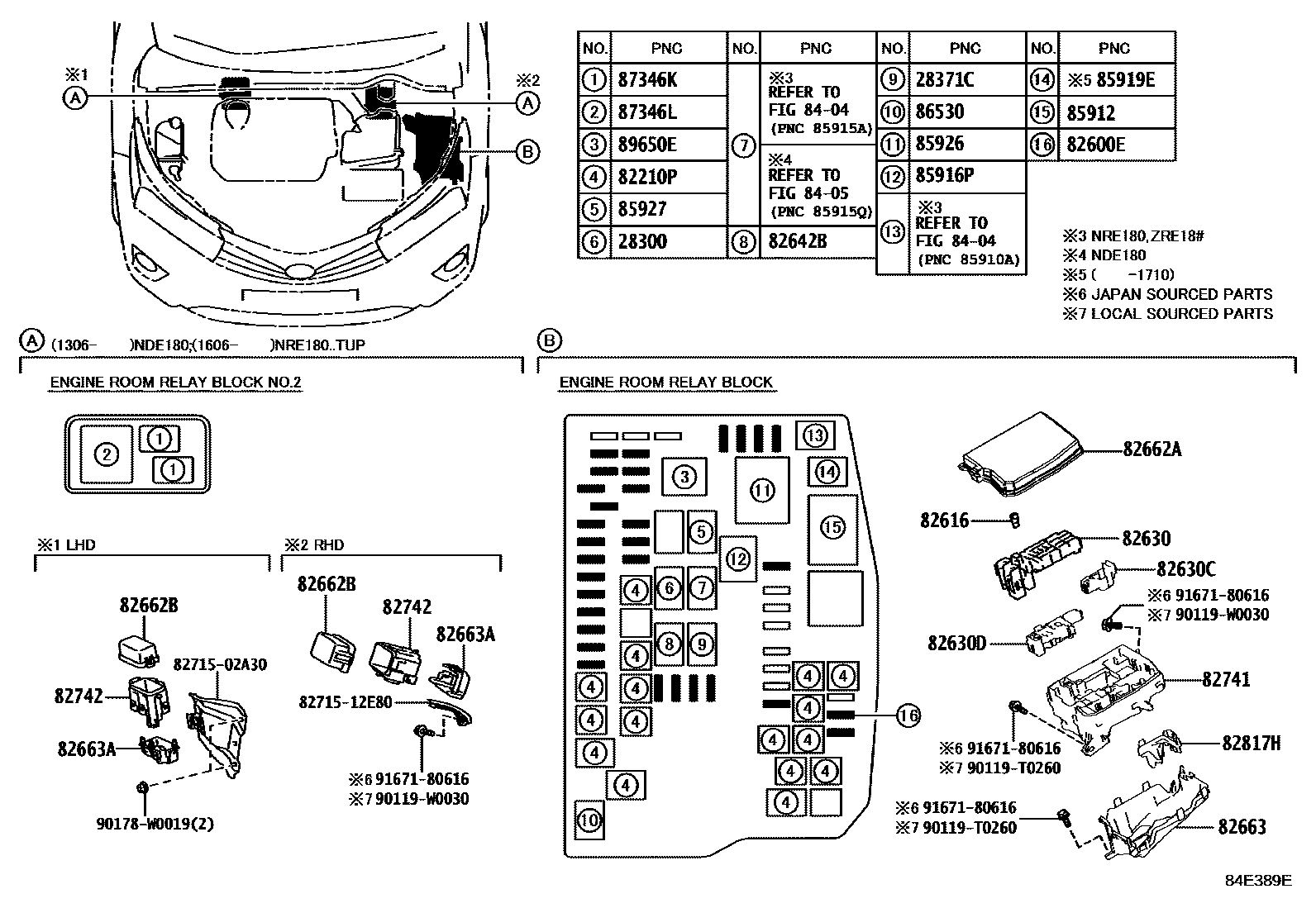 Toyota COROLLA 开关和继电器和ECU EPC diagram — 84E389E
