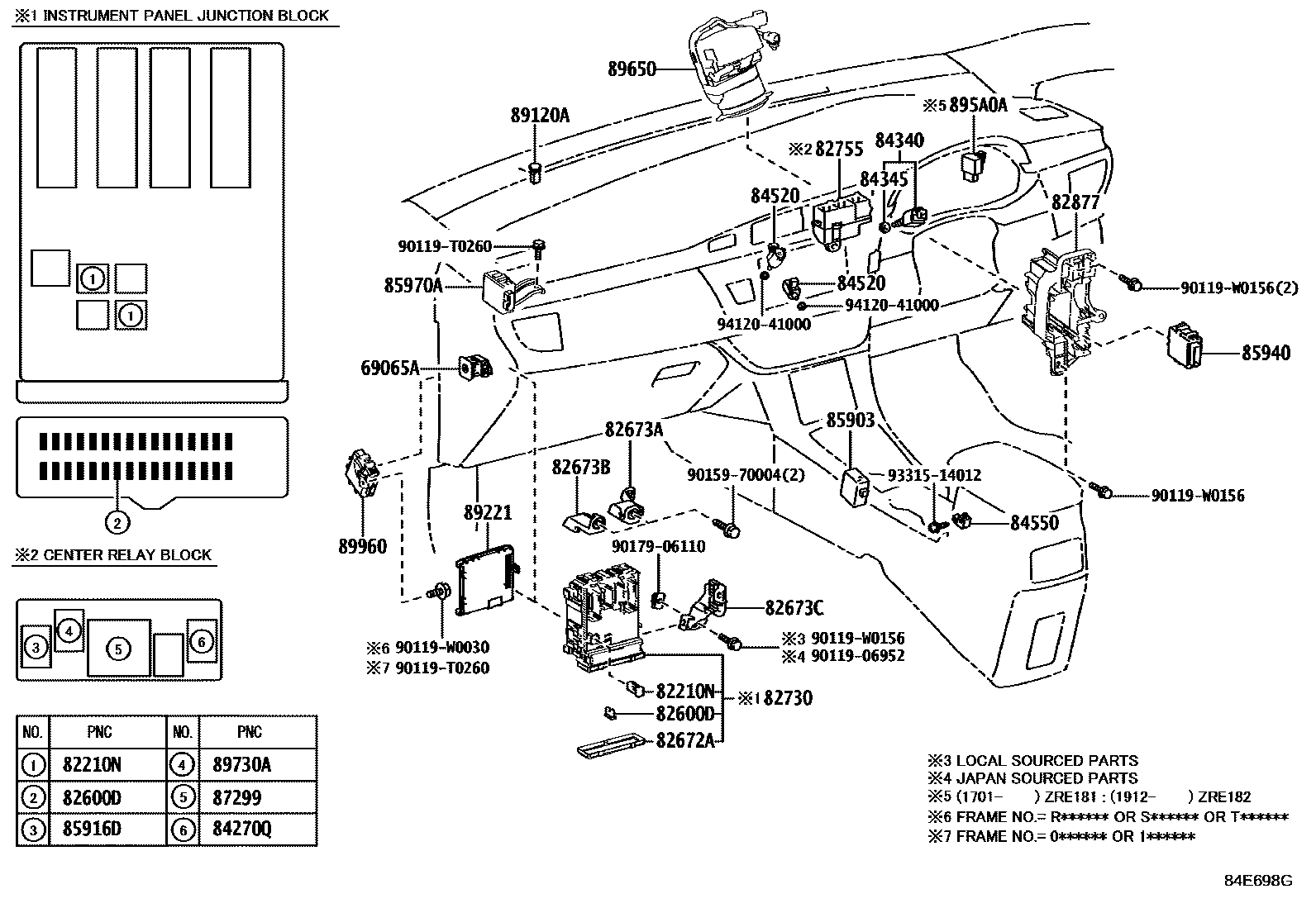 Toyota COROLLA 开关和继电器和ECU EPC diagram — 84E698G