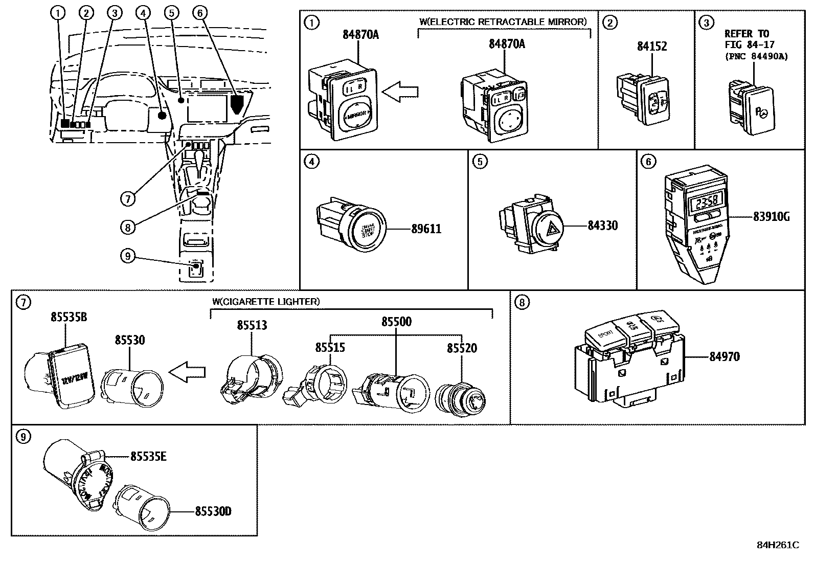 Toyota COROLLA 开关和继电器和ECU EPC diagram — 84H261C