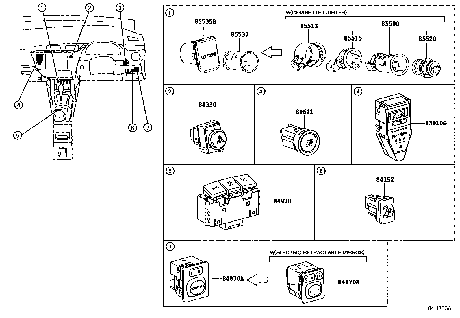 Toyota COROLLA 开关和继电器和ECU EPC diagram — 84H833A