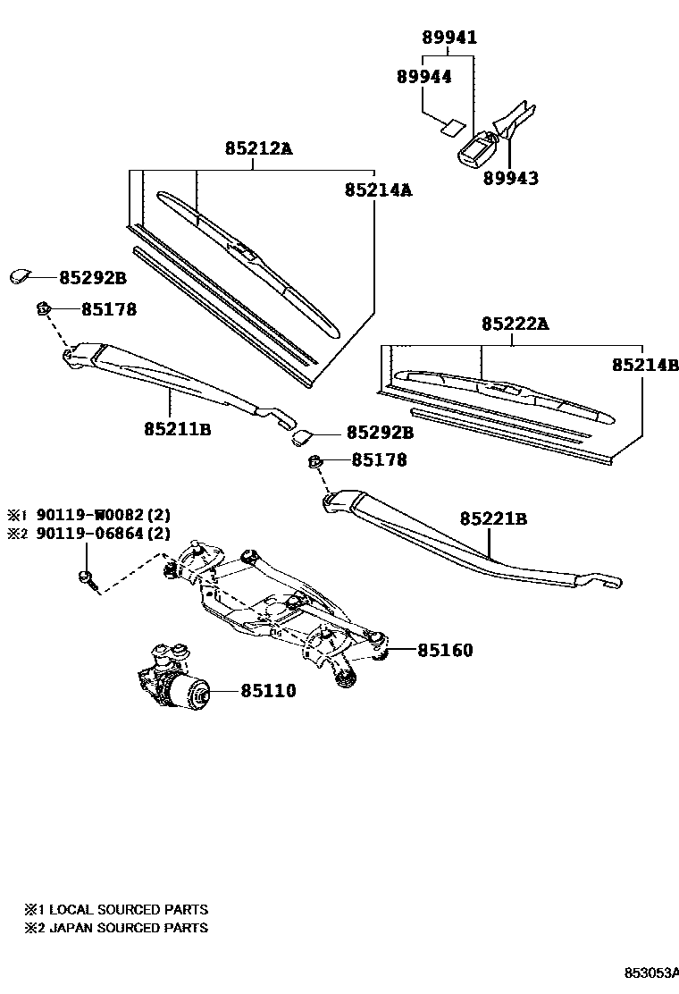Toyota COROLLA 挡风玻璃刮水器 EPC diagram — 853053A