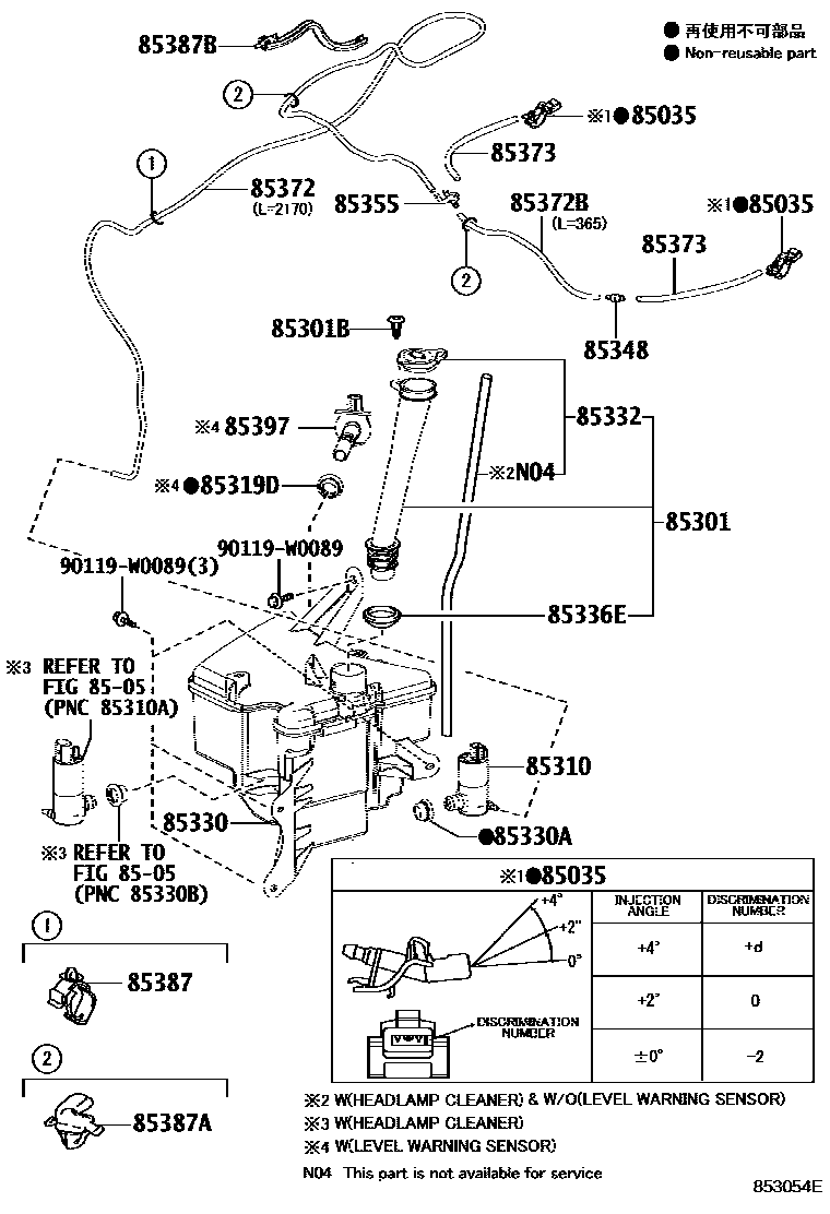 Toyota COROLLA 挡风玻璃清洗器 EPC diagram — 853054E