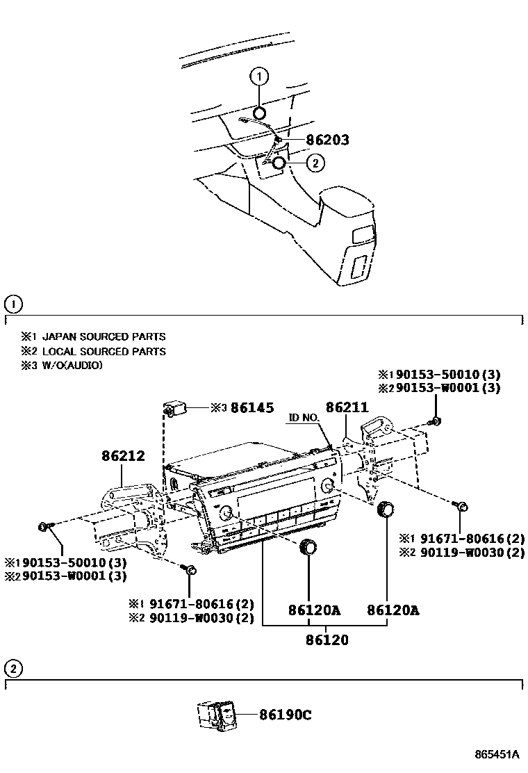 Toyota COROLLA 收音机、放大器和冷凝器 EPC diagram — 865451A