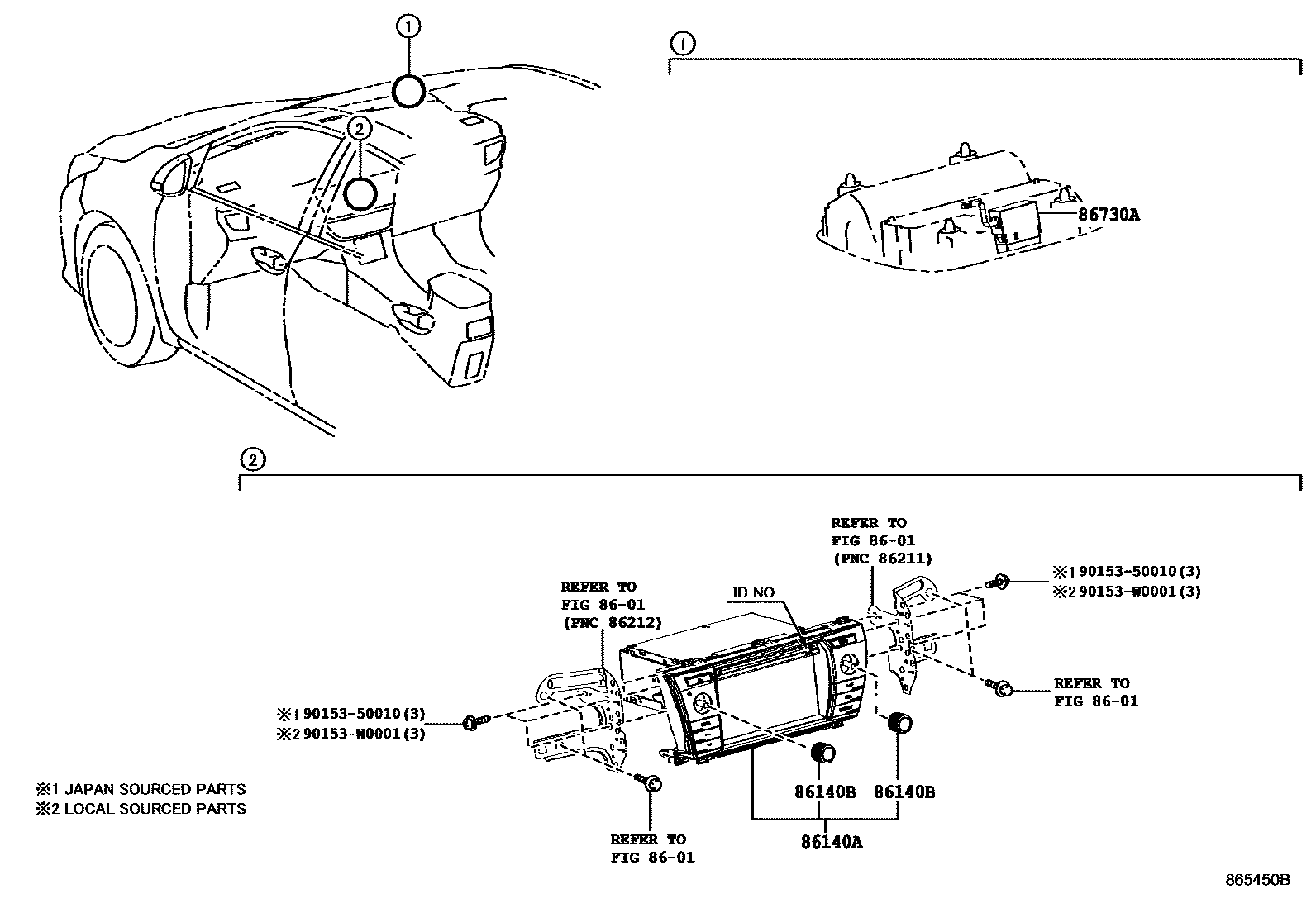 Toyota COROLLA 导航和前监视器显示屏 EPC diagram — 865450B