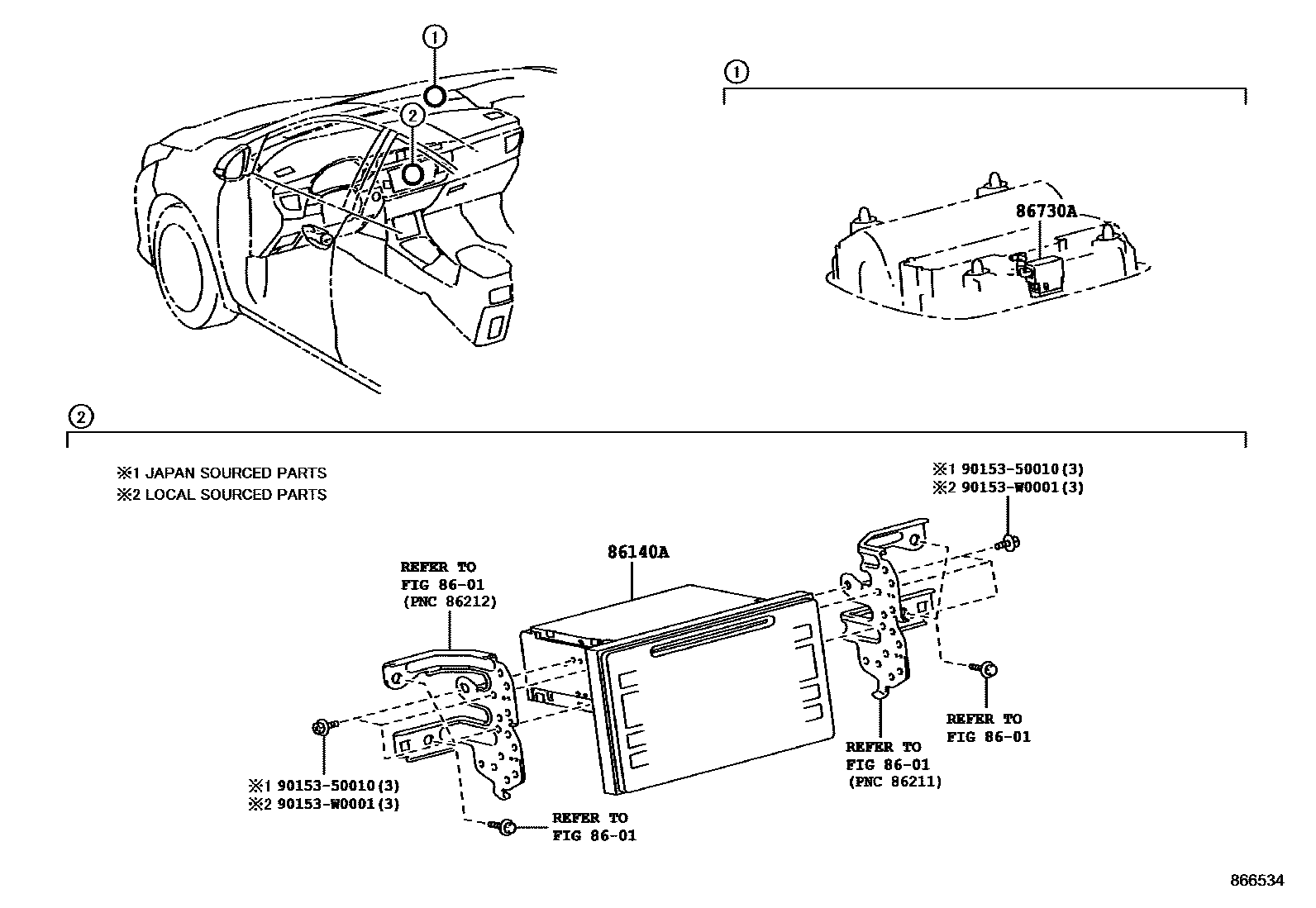 Toyota COROLLA 导航和前监视器显示屏 EPC diagram — 866534