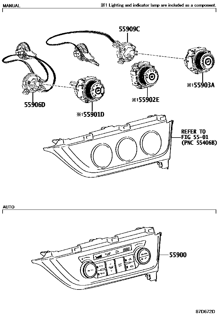 Toyota COROLLA 暖风和空调系统 - 控制器和风管 EPC diagram — 87D672D