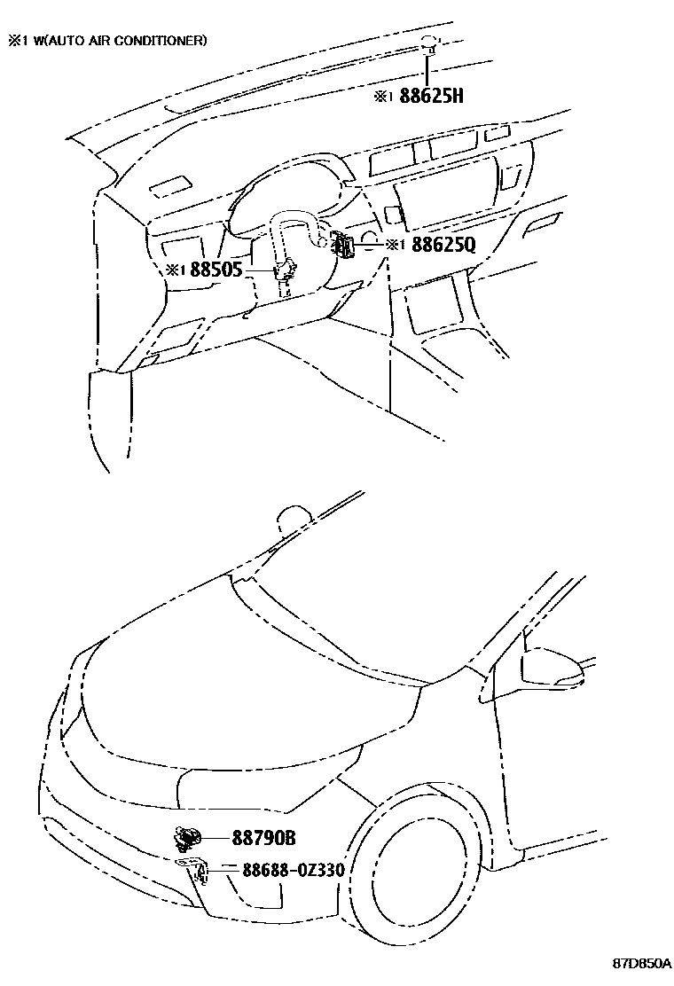 Toyota COROLLA 暖风和空调系统 - 控制器和风管 EPC diagram — 87D850A