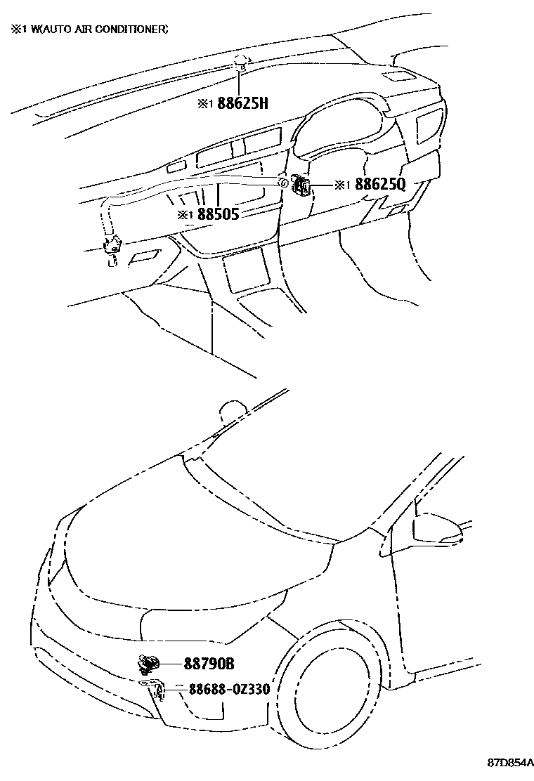 Toyota COROLLA 暖风和空调系统 - 控制器和风管 EPC diagram — 87D854A