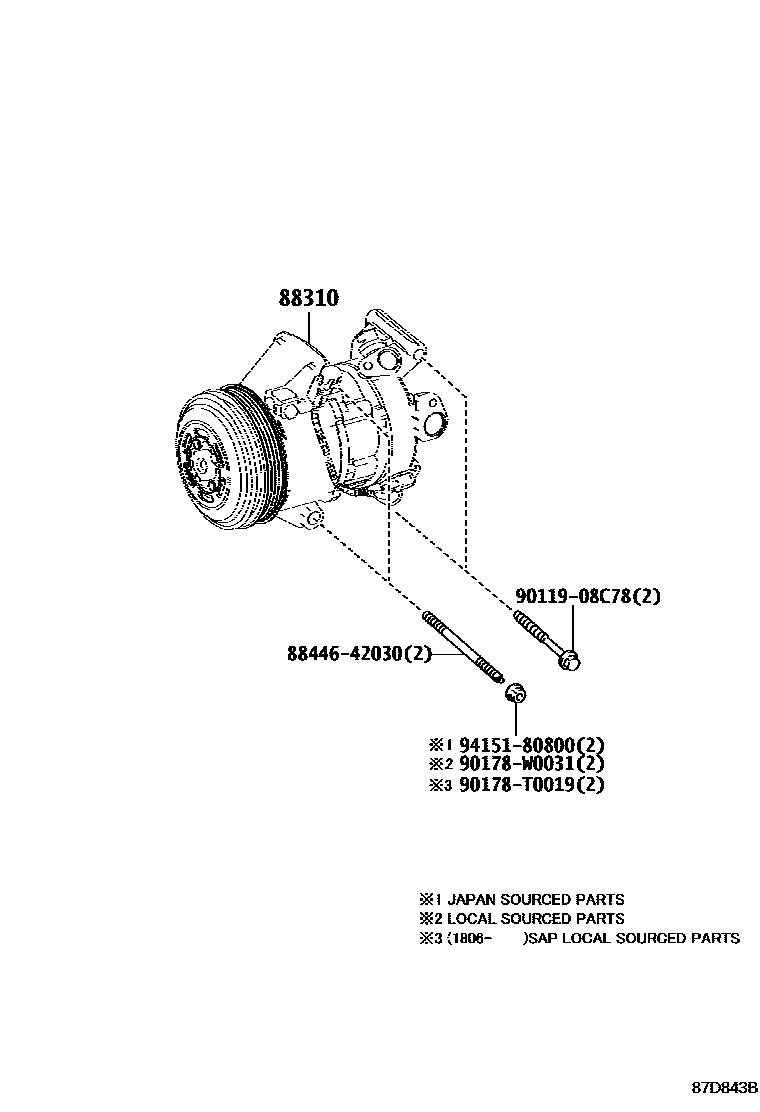 Toyota COROLLA Heating & Air Conditioning - Compressor EPC diagram — 87D843B