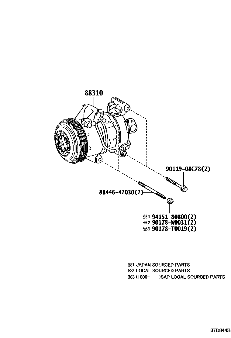 Toyota COROLLA Heating & Air Conditioning - Compressor EPC diagram — 87D844B