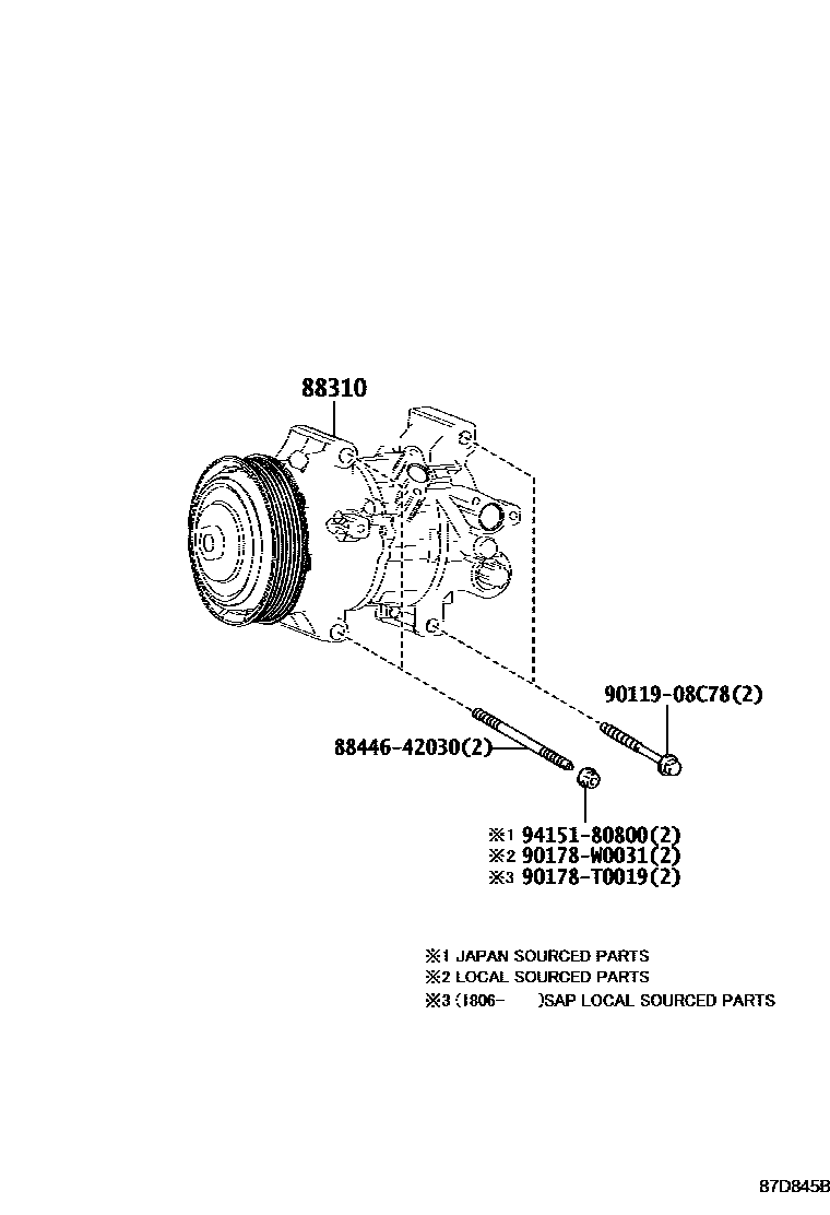 Toyota COROLLA Heating & Air Conditioning - Compressor EPC diagram — 87D845B