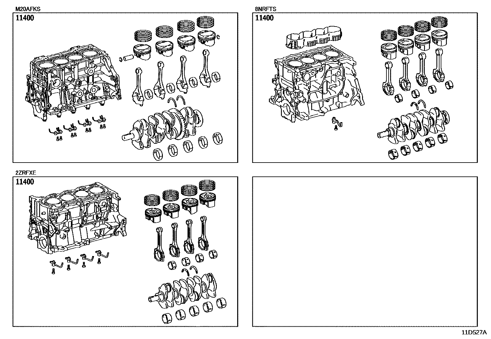 Toyota COROLLA Short Block Assembly EPC diagram — 11D527A