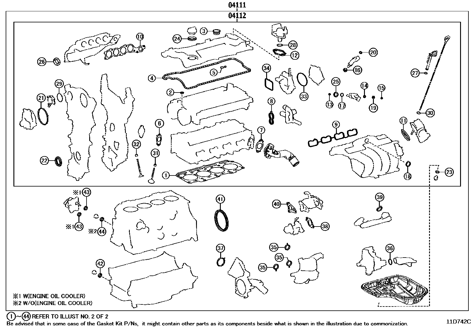 Toyota COROLLA Engine Overhaul Gasket Kit EPC diagram — 11D742C