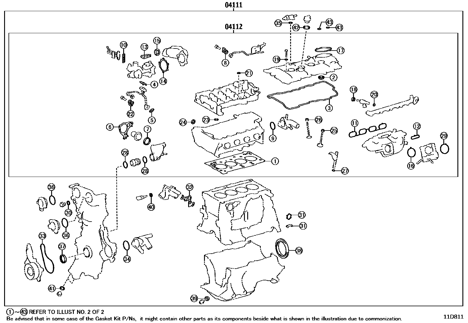 Toyota COROLLA Engine Overhaul Gasket Kit EPC diagram — 11D811