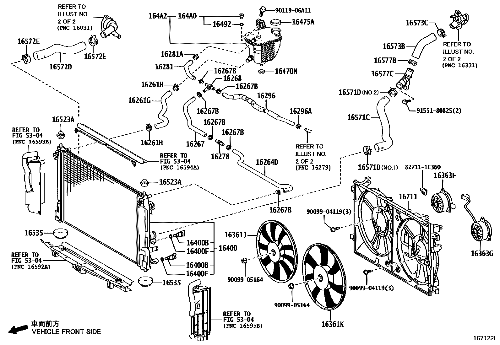 Toyota COROLLA RADIATOR & WATER OUTLET EPC diagram — 167122I