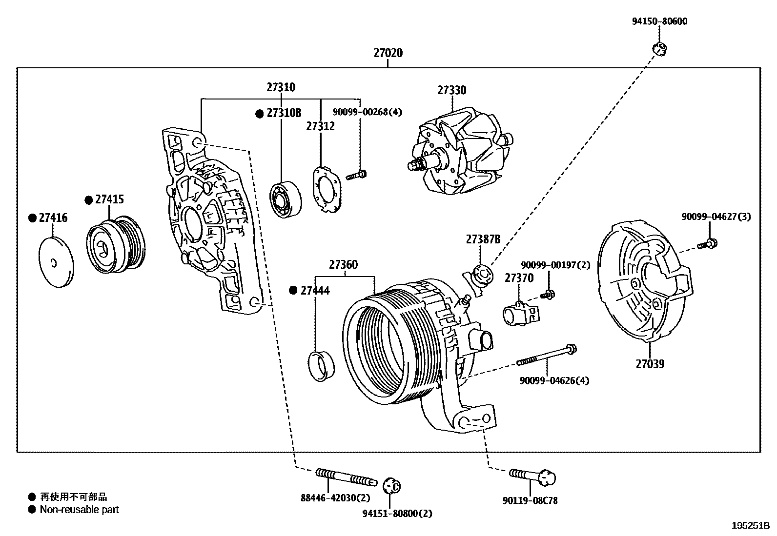 Toyota COROLLA Alternator EPC diagram — 195251B