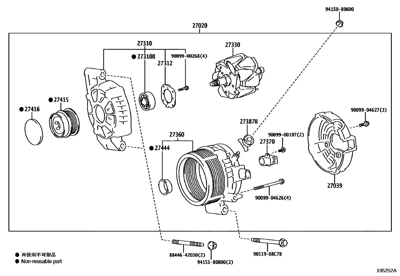 Toyota COROLLA Alternator EPC diagram — 195252A