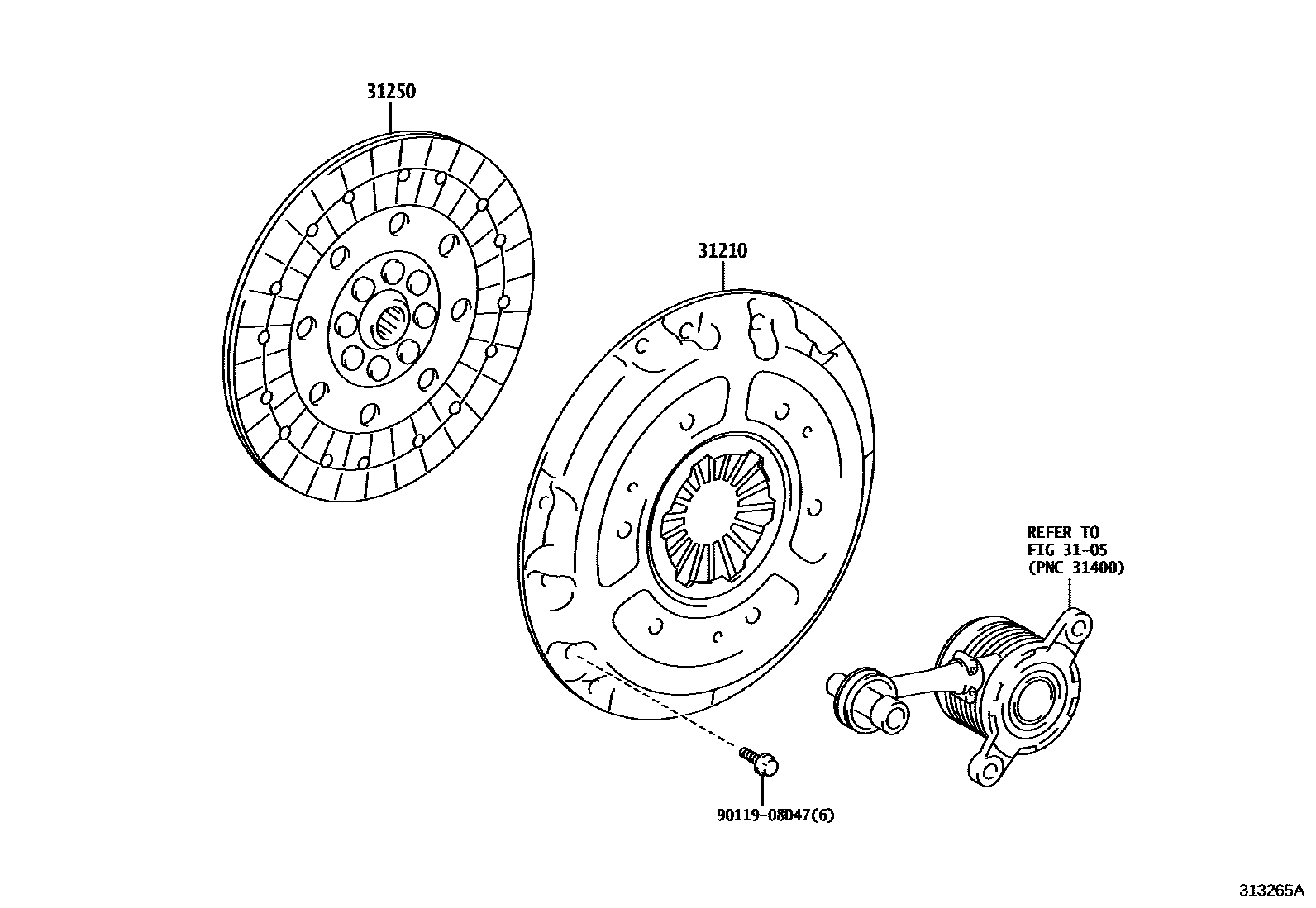 Toyota COROLLA 离合器和分离叉 EPC diagram — 313265A