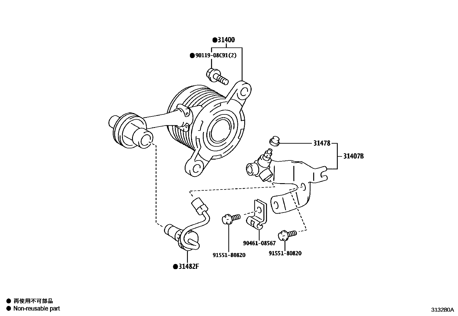 Toyota COROLLA 离合器分离缸 EPC diagram — 313280A