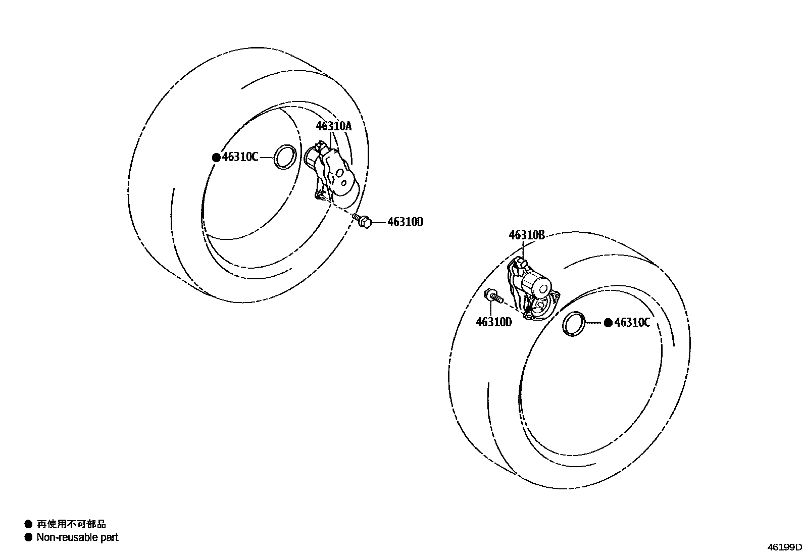 Toyota COROLLA Parking Brake & Cable EPC diagram — 46199D
