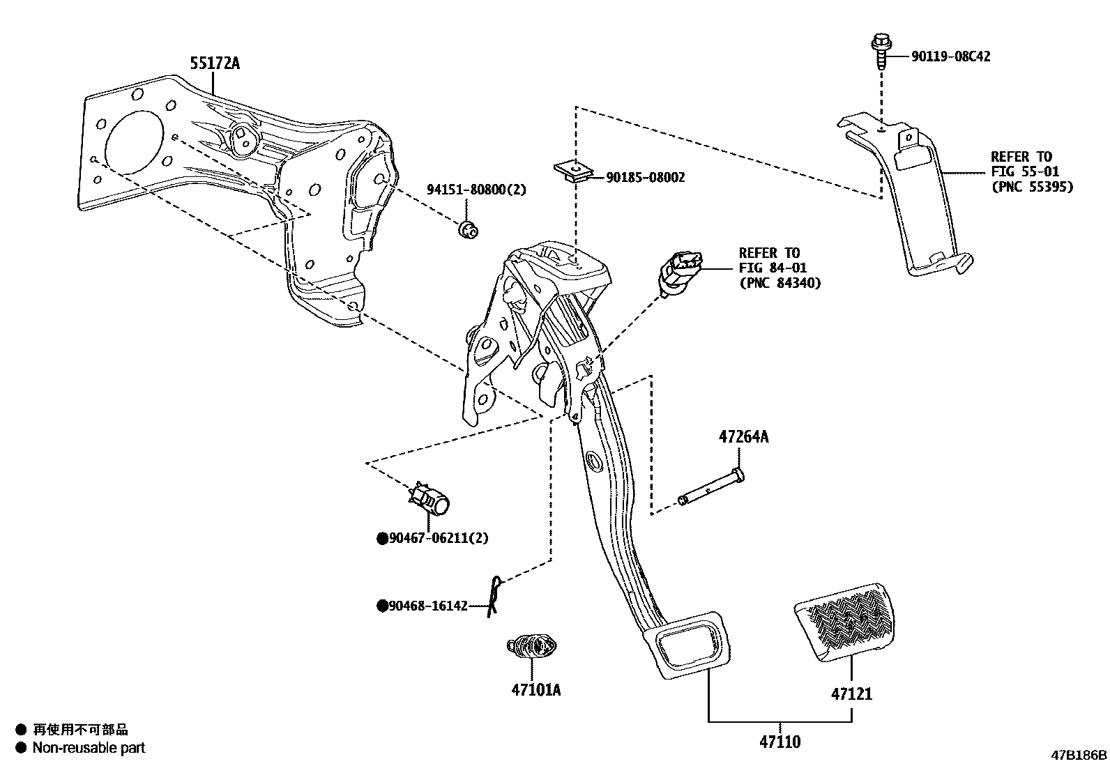 Toyota COROLLA Brake Pedal & Bracket EPC diagram — 47B186B