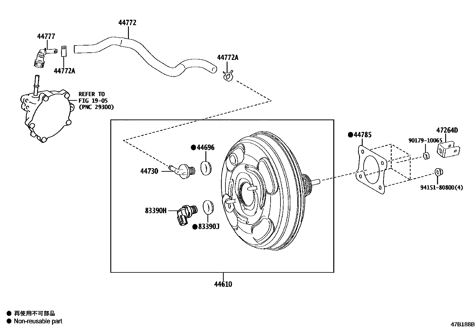 Toyota COROLLA 制动助力器和真空管 EPC diagram — 47B188B