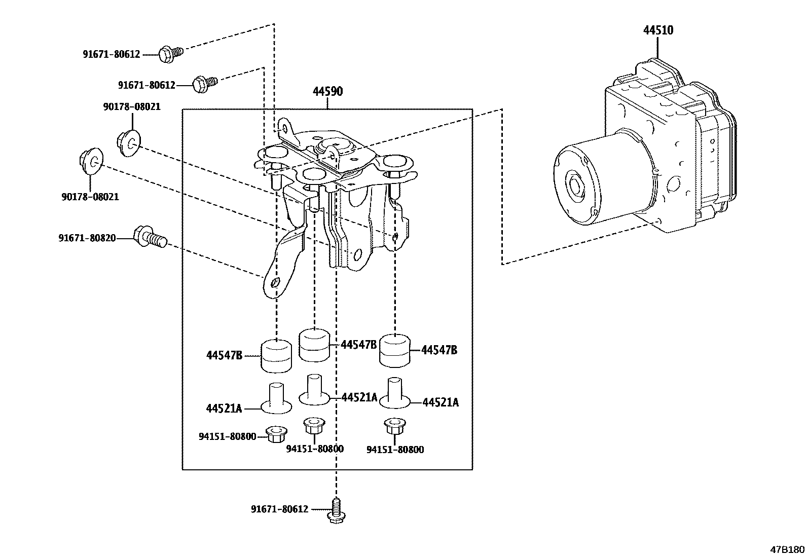 Toyota COROLLA 制动配管和卡箍 EPC diagram — 47B180