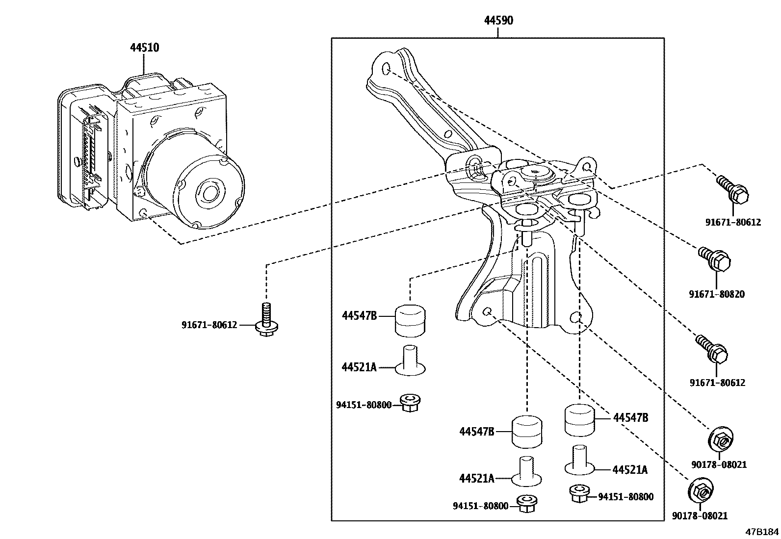 Toyota COROLLA 制动配管和卡箍 EPC diagram — 47B184