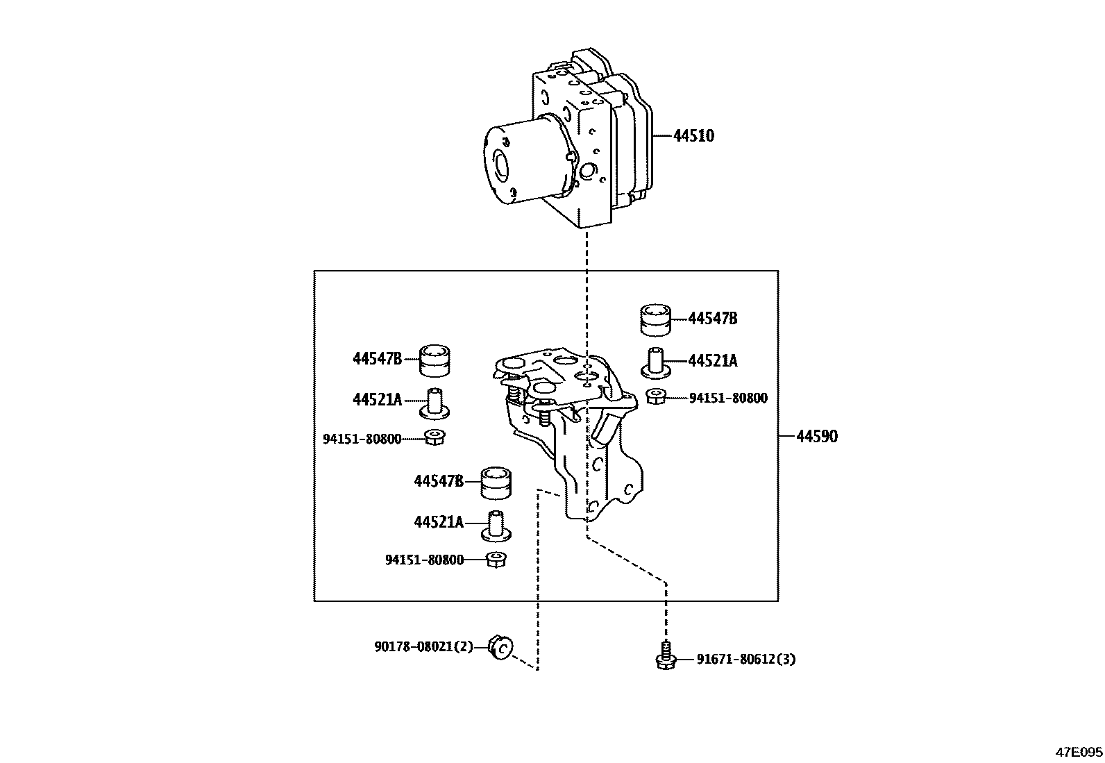 Toyota COROLLA 制动配管和卡箍 EPC diagram — 47E095