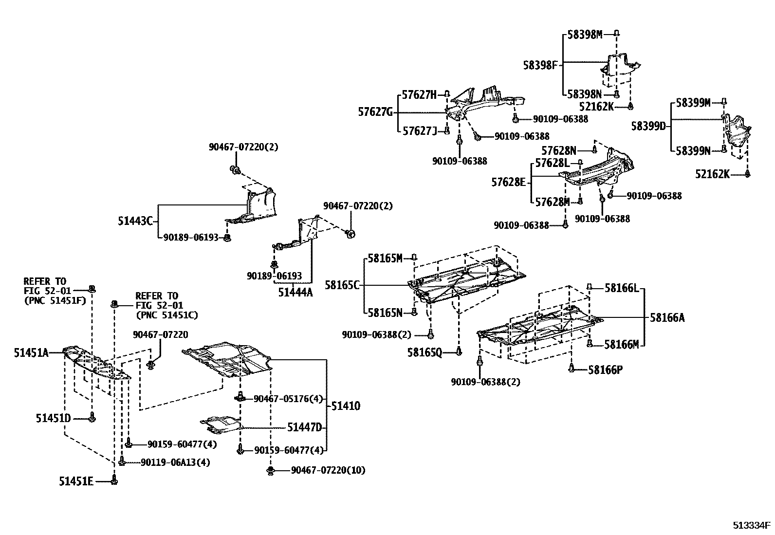 Toyota COROLLA 悬架横梁和发动机底罩 EPC diagram — 513334F