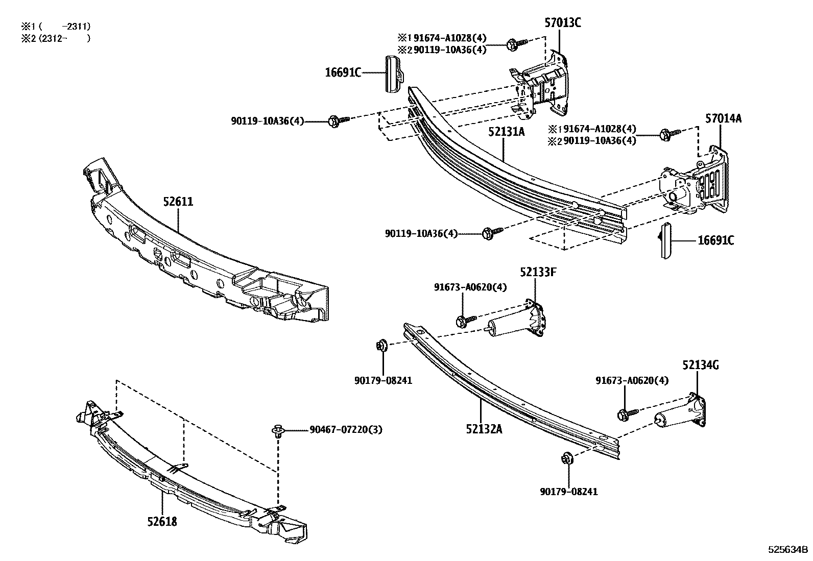 Toyota COROLLA 前保险杠及附件 EPC diagram — 525634B