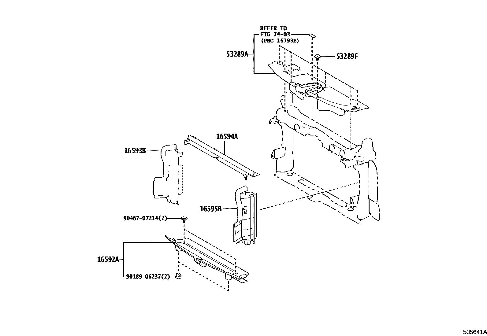 Toyota COROLLA 前翼子板挡泥板和前围板 EPC diagram — 535641A