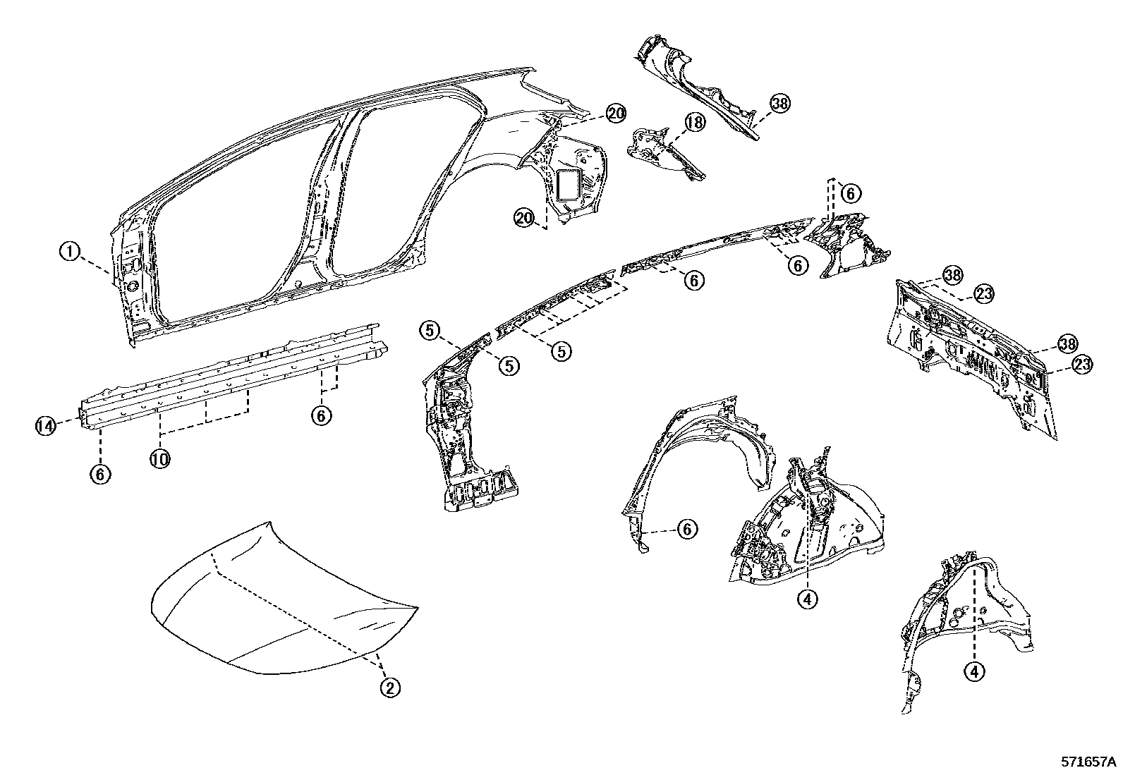 Toyota COROLLA hole plug EPC diagram — 571657A