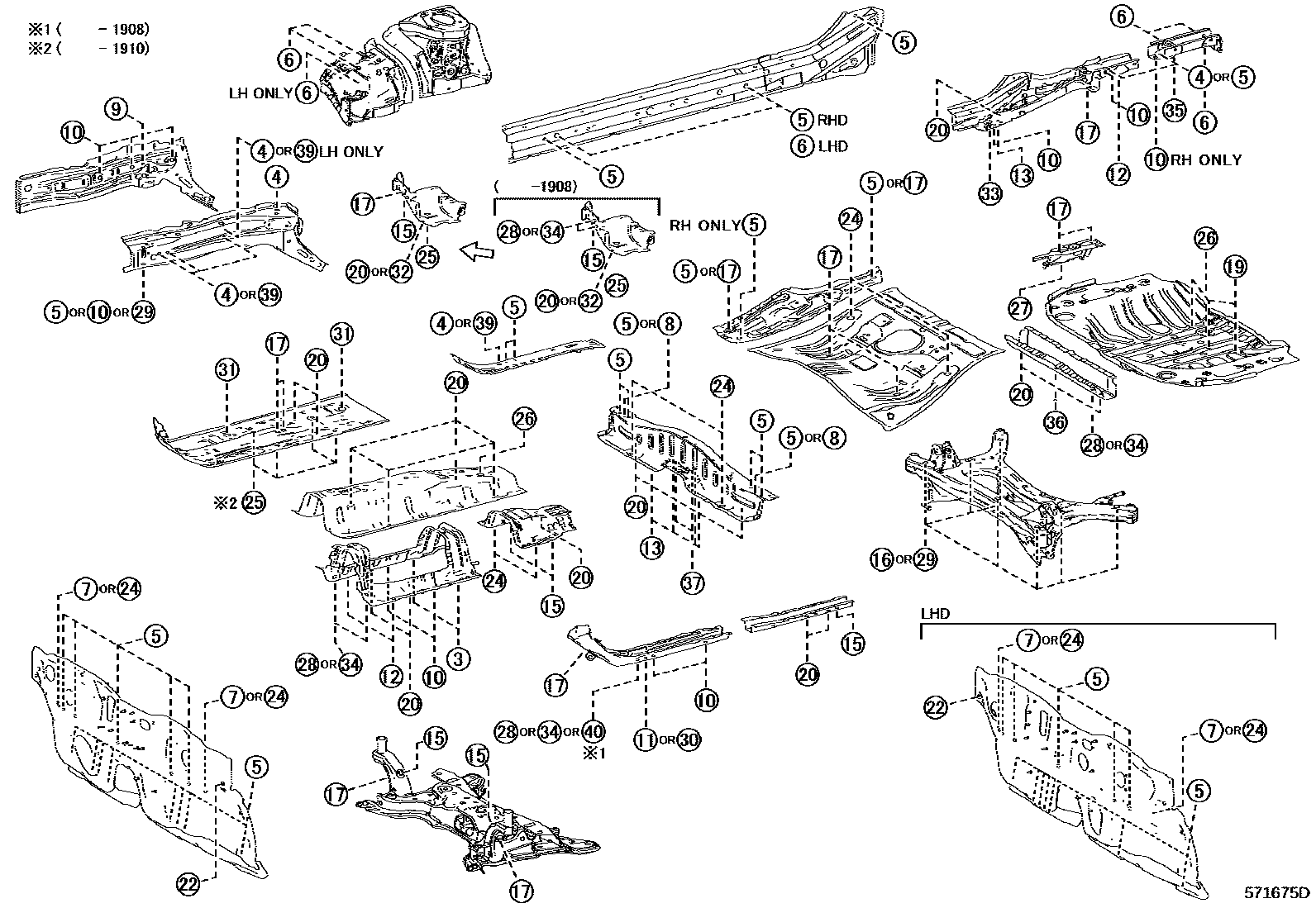 Toyota COROLLA hole plug EPC diagram — 571675D